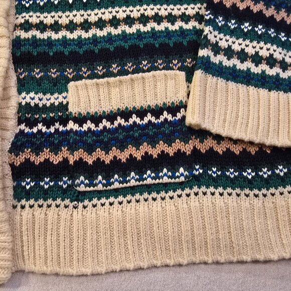 Talbots Plus Cardigan 3X 3XL Sweater Button Down Gold Metallic Green Blue Cream - Picture 6 of 15